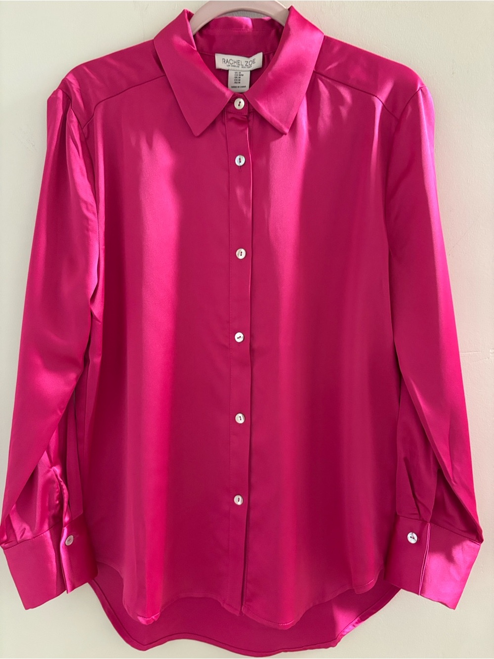 Rachel Zoe Bright Fuchsia Silk-Blend Button-Up Blouse